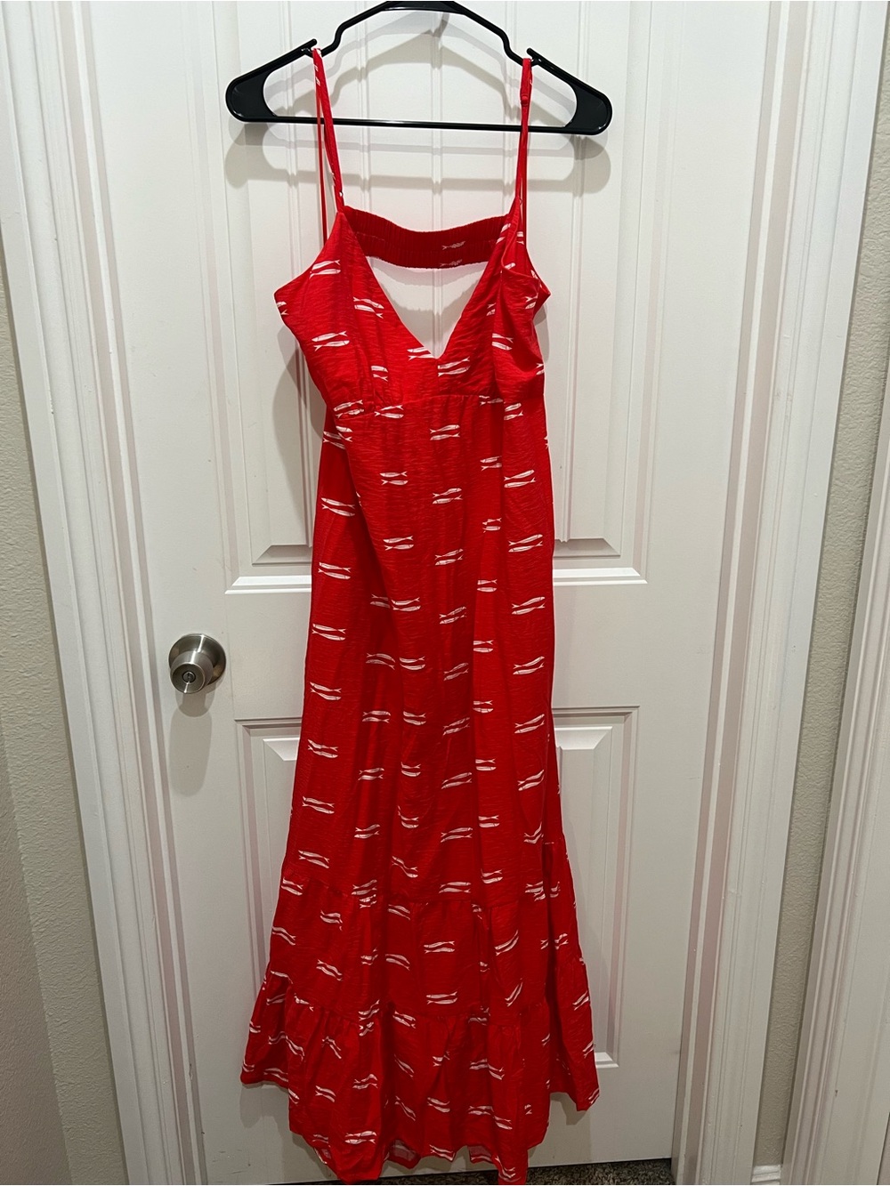 a new day Red Spaghetti-Strap Maxi Dress with White Accent Print